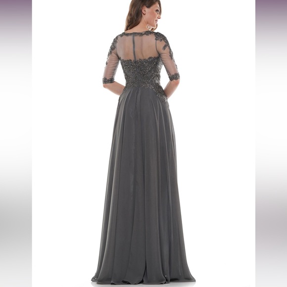 Marsoni Illusion Sleeve Embellished Bodice Dress Charcoal Women's Size 10 NWT - Picture 15 of 15